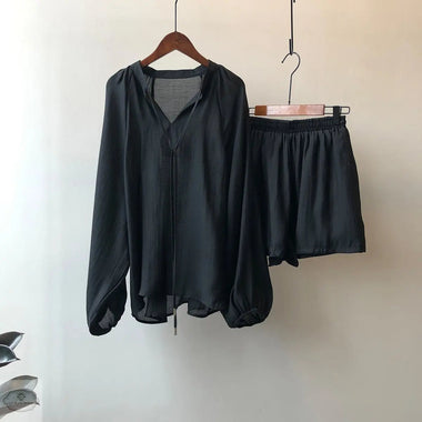 Women Summer Long Sleeve Shirt Wide Leg Shorts - Quality Home Clothing| Beauty