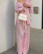 Long Sleeve Shirt & Wide Leg Trousers - S / Light Pink - Clothing