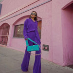 Long Sleeve Shirt & Wide Leg Trousers - S / Purple - Clothing