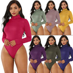 Sexy Women Clothing 12-Color Long Sleeve Turtleneck Slim Fit Solid Color Tight Bodysuit Winter Plus size - Quality Home Clothing| Beauty