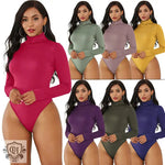 Sexy Women Clothing 12-Color Long Sleeve Turtleneck Slim Fit Solid Color Tight Bodysuit Winter Plus size - Quality Home Clothing| Beauty