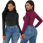 Sexy Women Clothing 12-Color Long Sleeve Turtleneck Slim Fit Solid Color Tight Bodysuit Winter Plus size - Quality Home Clothing| Beauty