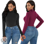 Sexy Women Clothing 12-Color Long Sleeve Turtleneck Slim Fit Solid Color Tight Bodysuit Winter Plus size - Quality Home Clothing| Beauty