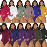 Sexy Women Clothing 12-Color Long Sleeve Turtleneck Slim Fit Solid Color Tight Bodysuit Winter Plus size - Quality Home Clothing| Beauty