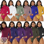 Sexy Women Clothing 12-Color Long Sleeve Turtleneck Slim Fit Solid Color Tight Bodysuit Winter Plus size - Quality Home Clothing| Beauty