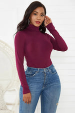 Sexy Women Clothing 12-Color Long Sleeve Turtleneck Slim Fit Solid Color Tight Bodysuit Winter Plus size - Quality Home Clothing| Beauty