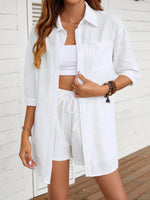 Loose Cotton Shirt Suit - S / White - Clothing