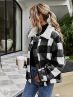 Autumn Winter Zipper  Collared Plush Plaid Coat Loose Office Women Outerwear - Quality Home Clothing| Beauty