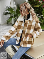 Autumn Winter Zipper  Collared Plush Plaid Coat Loose Office Women Outerwear - Quality Home Clothing| Beauty