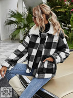 Autumn Winter Zipper  Collared Plush Plaid Coat Loose Office Women Outerwear - Quality Home Clothing| Beauty