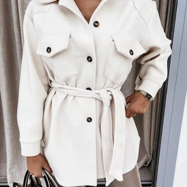 Fall Winter Lapels Single-Breasted Thickened Solid Color Shirt Woolen Baggy Coat Female - Quality Home Clothing| Beauty