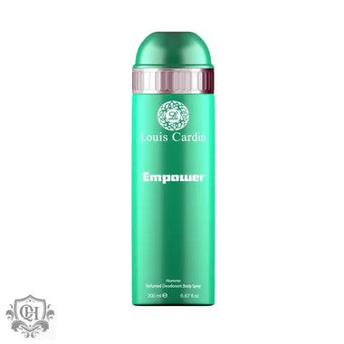 Mint green Louis Cardin Empower Deodorant Spray can with silver accents, 200ml