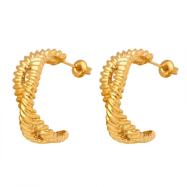 18K gold exquisite, luxurious and noble C-shaped earrings with irregular lines and cross design - QH Clothing