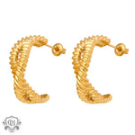 18K gold exquisite, luxurious and noble C-shaped earrings with irregular lines and cross design - QH Clothing