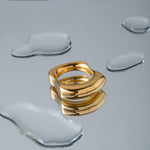 18k gold exaggerated fashionable irregular concave and convex design ring - QH Clothing