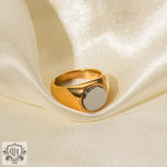 18K gold fashionable and luxurious round inlaid gemstone design ring - QH Clothing