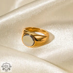 18K gold fashionable and luxurious round inlaid gemstone design ring - QH Clothing