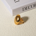 18K gold fashionable oval hammer pattern design ring - QH Clothing