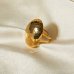 18K gold fashionable oval hammer pattern design ring - QH Clothing