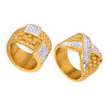 18K gold noble and luxurious geometric diamond-set and textured design versatile ring - QH Clothing