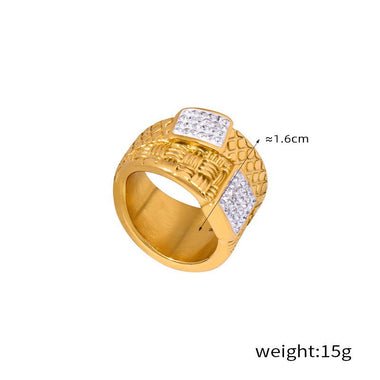 18K gold noble and luxurious geometric diamond-set and textured design versatile ring - QH Clothing