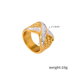 18K gold noble and luxurious geometric diamond-set and textured design versatile ring - QH Clothing