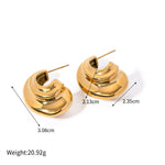 18k gold fashionable C-shaped earrings with textured design - QH Clothing