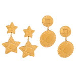 Exquisite and noble round/star-shaped earrings with striped design in 18K gold - QH Clothing