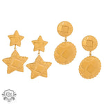 Exquisite and noble round/star-shaped earrings with striped design in 18K gold - QH Clothing