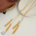 18K gold noble and luxurious sweater chain with long tassel inlaid zircon design necklace - QH Clothing