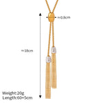 18K gold noble and luxurious sweater chain with long tassel inlaid zircon design necklace - QH Clothing