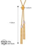 18K gold noble and luxurious sweater chain with long tassel inlaid zircon design necklace - QH Clothing