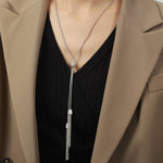 18K gold noble and luxurious sweater chain with long tassel inlaid zircon design necklace - QH Clothing