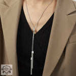 18K gold noble and luxurious sweater chain with long tassel inlaid zircon design necklace - QH Clothing