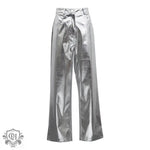 Metallic Coated Fabric Women Autumn Street High Waist Reflective Faux Leather Pants Women Trendy Pants - QH Clothing