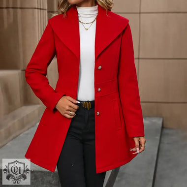 Mid-Length Collared Woolen Coat - Winter Chic - QH Clothing