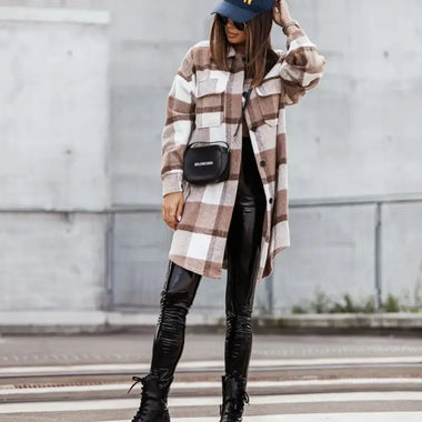 New Mid Length Plaid Printed Coat - Quality Home Clothing| Beauty