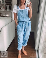 Mid-Waist Denim Overall Jumpsuit - QH Clothing