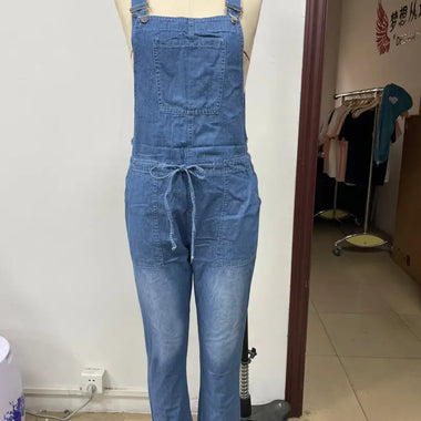 Mid-Waist Denim Overall Jumpsuit - QH Clothing