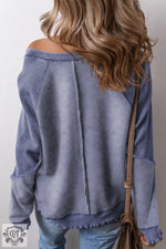 Mineral Blue Solid Waffle Knit Patchwork Raglan Sleeve Sweatshirt - Tops/Sweatshirts & Hoodies