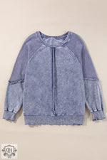 Mineral Blue Solid Waffle Knit Patchwork Raglan Sleeve Sweatshirt - Tops/Sweatshirts & Hoodies