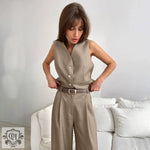 Minimalist Sleeveless Vest Set - S / Brown - Clothing