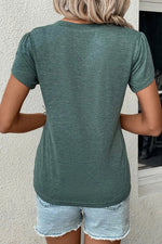 Sage green Mist Green Fashion Petal Sleeve V Neck T Shirt with crewneck collar and sizes available