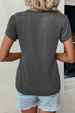 Plain charcoal gray short sleeve t-shirt in sizes bust hem for a relaxed look