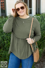 Mist Green Plus Size Thermal Knitted Babydoll Flare Top - Mist Green / 1X / 93% Viscose + 7% Elastane - Plus Size/Plus