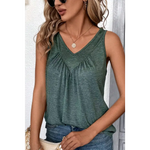 Sleeveless Mist Green V Neck Ruched Tank Top in UK sizes for relaxed style and comfort