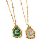 18k Gold Exquisite and Fashionable Irregular Bezel with Moon Inlaid Zircon Design Pendant Necklace - QH Clothing