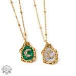 18k Gold Exquisite and Fashionable Irregular Bezel with Moon Inlaid Zircon Design Pendant Necklace - QH Clothing