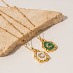 18k Gold Exquisite and Fashionable Irregular Bezel with Moon Inlaid Zircon Design Pendant Necklace - QH Clothing