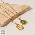 18k Gold Exquisite and Fashionable Irregular Bezel with Moon Inlaid Zircon Design Pendant Necklace - QH Clothing